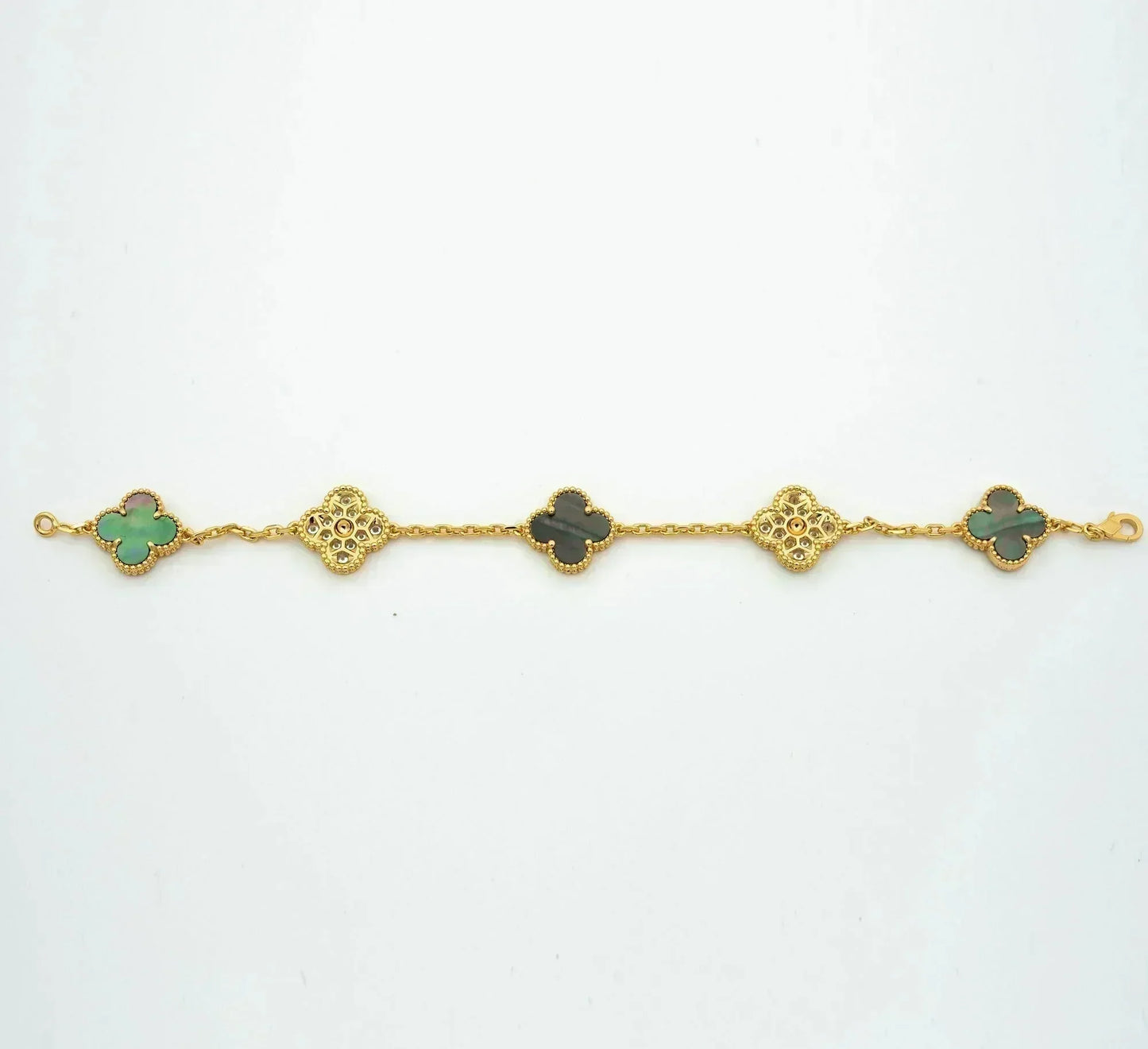 [Crown & Jewelry]CLOVER 5 MOTIF GRAY MOP DIAMOND BRACELET