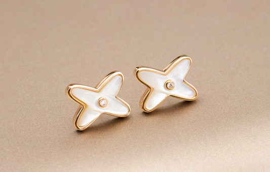 [Crown & Jewelry]JEUX DE WHITE MOP PINK GOLD DIAMOND EARRINGS