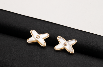 [Crown & Jewelry]JEUX DE WHITE MOP ROSE GOLD DIAMOND EARRINGS