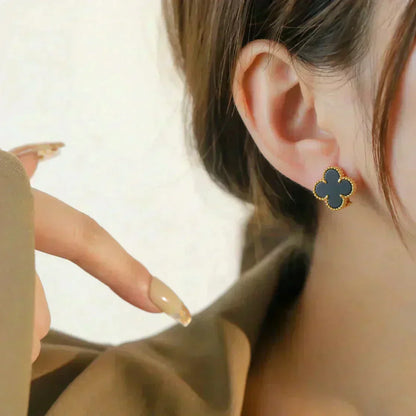 [Crown & Jewelry]CLOVER MEDIUM 1 MOTIFS  ONYX STUD EARRINGS