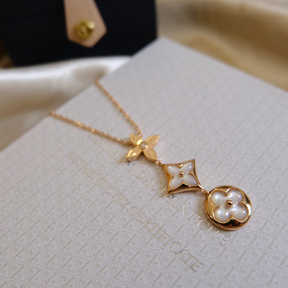 [Crown & Jewelry]COLOR BLOSSOM LARIAT NECKLACE PINK GOLD WHITE MOTHER PEARL AND DIAMOND