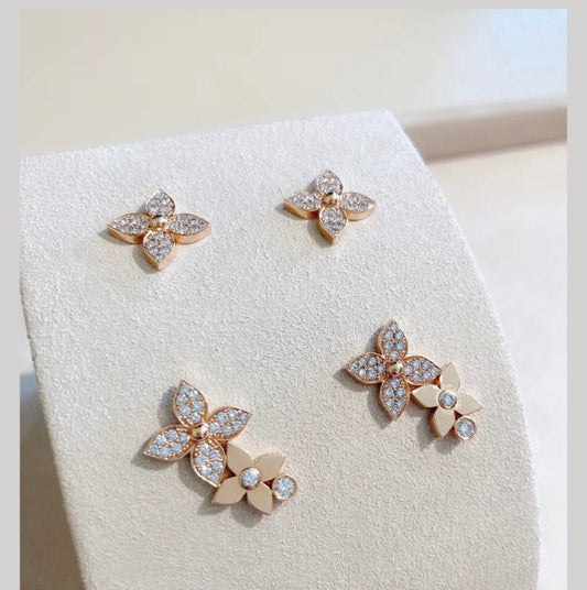 [Crown & Jewelry]STAR BLOSSOM STUD EARRINGS PINK GOLD DIAMONDS