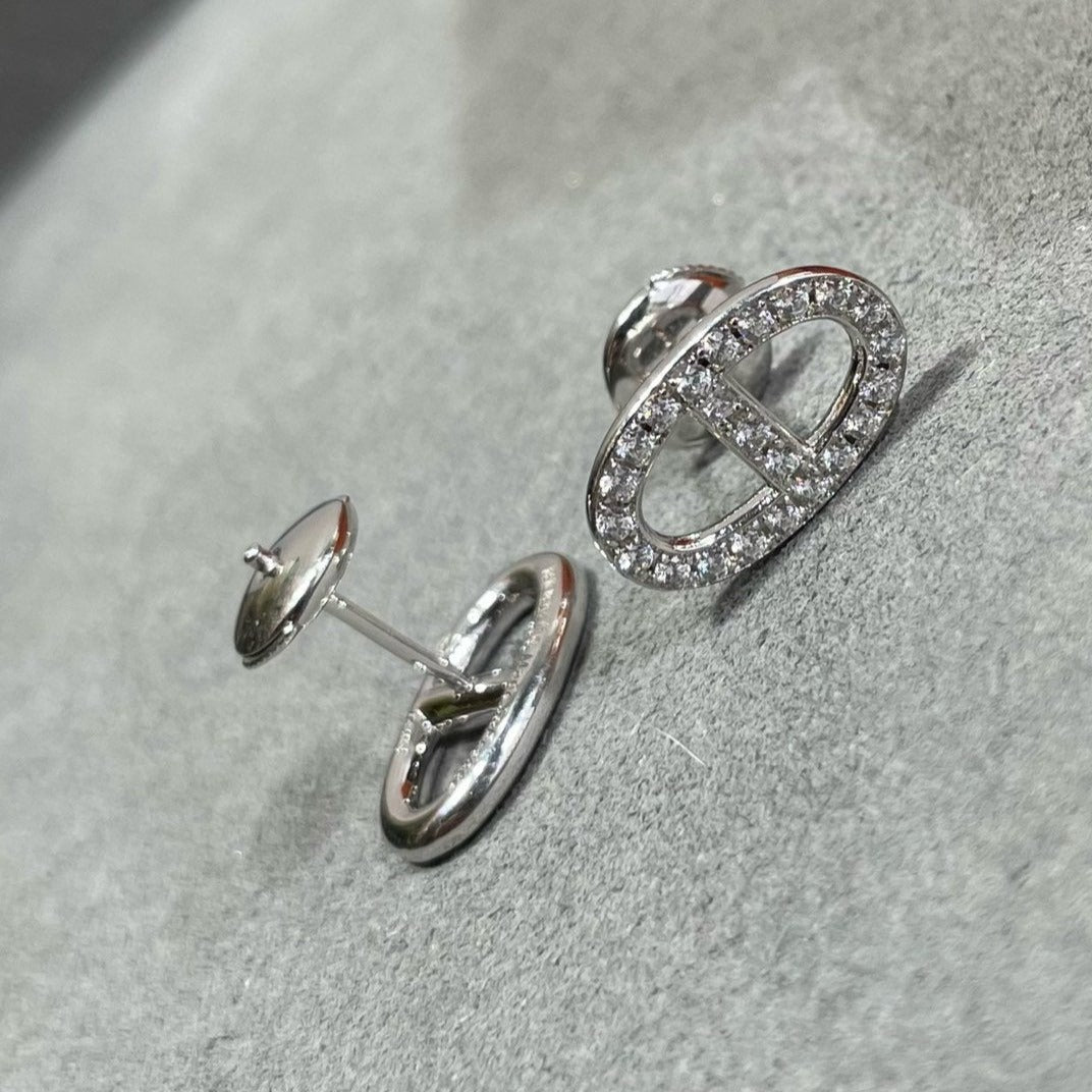 [Crown & Jewelry]HM FULL DIAMOND PIG NOSE STUD EARRINGS