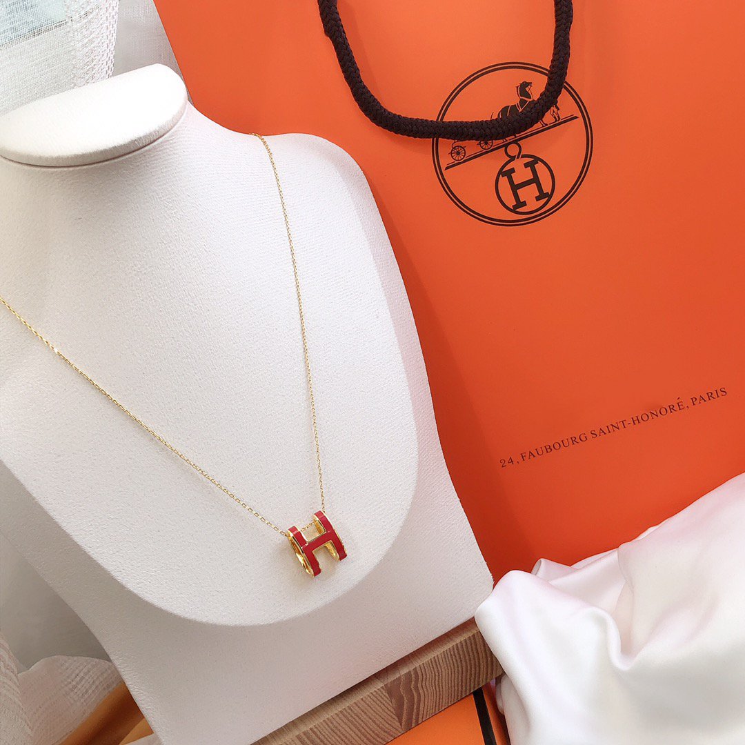 [Crown & Jewelry]HM CLIC RED ENAMEL GOLD NECKLACE