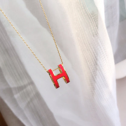 [Crown & Jewelry]HM CLIC RED ENAMEL GOLD NECKLACE