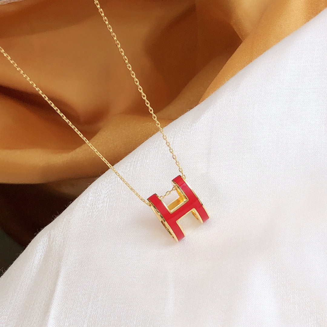 [Crown & Jewelry]HM CLIC RED ENAMEL GOLD NECKLACE