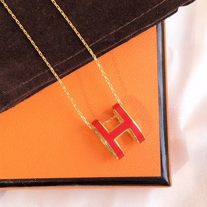 [Crown & Jewelry]HM CLIC RED ENAMEL GOLD NECKLACE