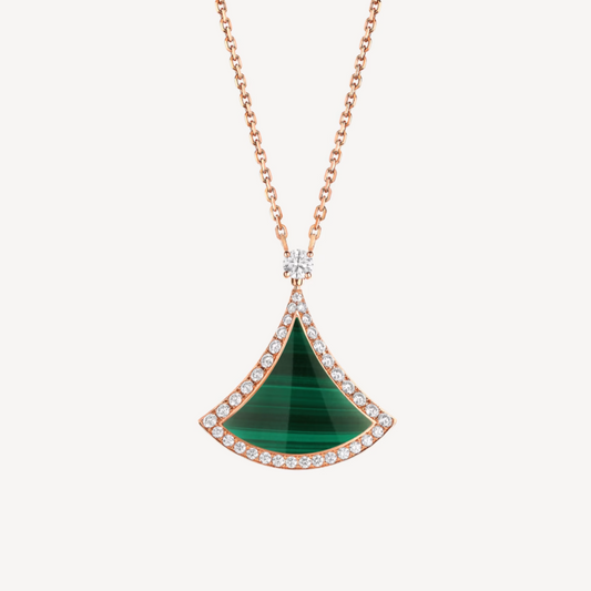 [Crown & Jewelry]DREAM MALACHITE DIAMOND PAVED PINK GOLD NECKLACE