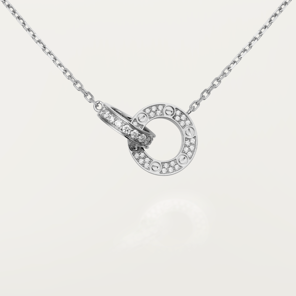 [Crown & Jewelry]LOVE 7.6MM NECKLACE ROSE GOLD AND SILVER  FULL DIAMOND