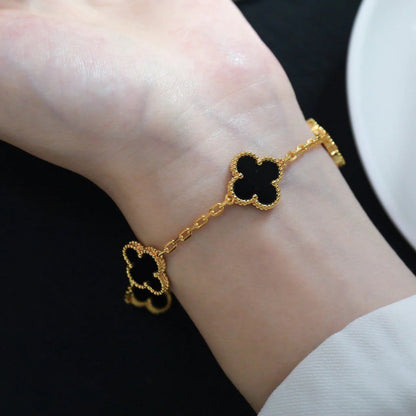 [Crown & Jewelry]CLOVER  5 MOTIFS BLACK ONYX BRACELET