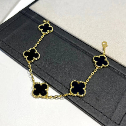 [Crown & Jewelry]CLOVER  5 MOTIFS BLACK ONYX BRACELET