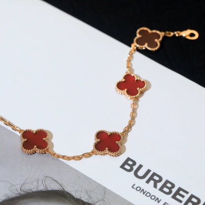 [Crown & Jewelry]CLOVER 5 MOTIFS RED AGATE  BRACELET