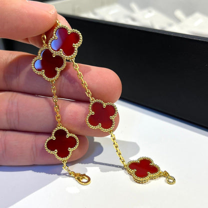 [Crown & Jewelry]CLOVER 5 MOTIFS RED AGATE  BRACELET