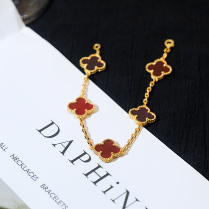 [Crown & Jewelry]CLOVER 5 MOTIFS RED AGATE  BRACELET