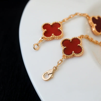 [Crown & Jewelry]CLOVER 5 MOTIFS RED AGATE  BRACELET
