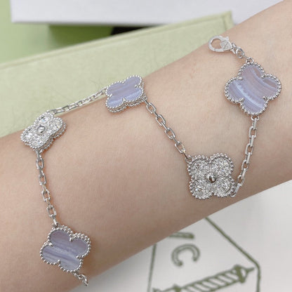 [Crown & Jewelry]CLOVER  5 MOTIF DIAMOND PURPLE CHALCEDONY BRACELET SILVER