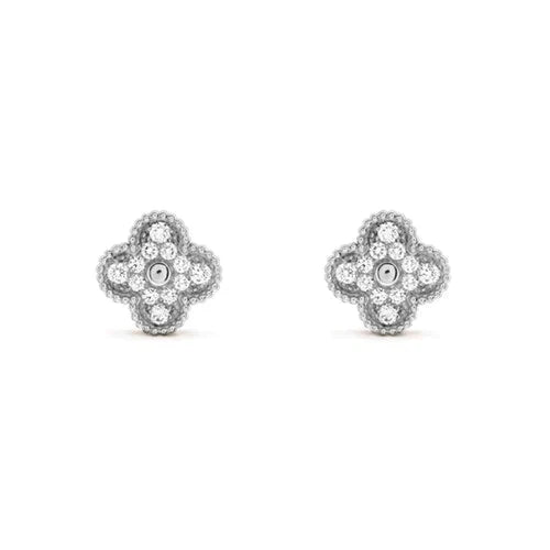 [Crown & Jewelry]CLOVER 1 MOTIFS DIAMOND STUD EARRINGS SILVER
