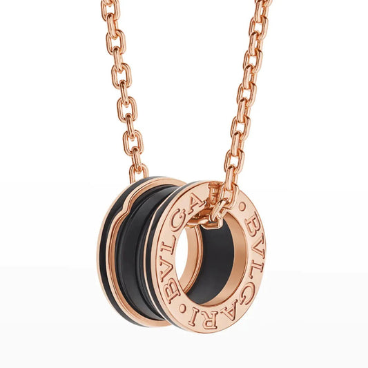 [Crown & Jewelry]ZERO 1 BLACK CERAMIC PINK GOLD NECKLACE