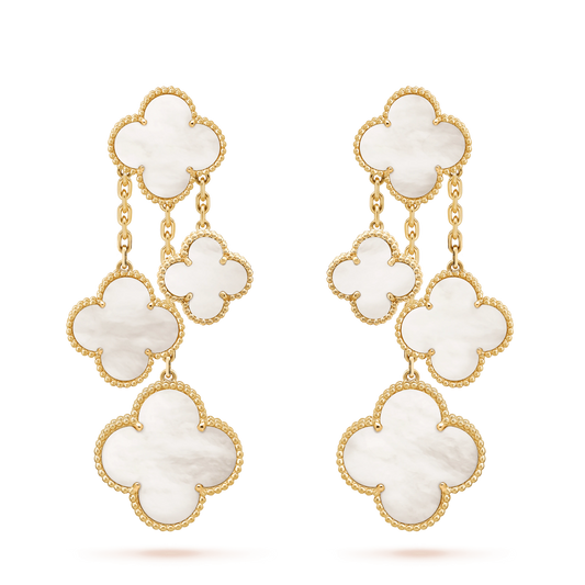 [Crown & Jewelry]CLOVER EARRINGS WHITE MOP 4 MOTIFS GOLD