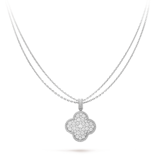 [Crown & Jewelry]CLOVER 25MM SILVER FULL DIAMOND BIG CLOVER NECKLACE