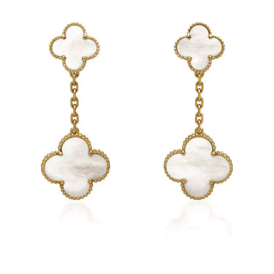 [Crown & Jewelry]CLOVER 2 MOTIF WHITE MOP EARRINGS