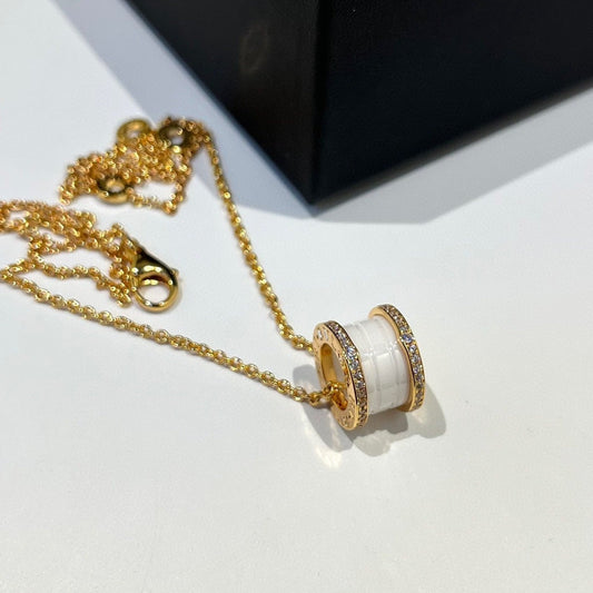 [Crown & Jewelry]ZERO 1 WHITE CERAMIC DIAMOND PINK GOLD NECKLACE